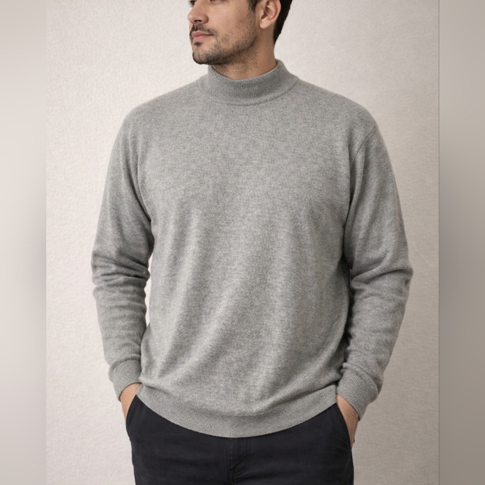 Gianni Bugli 100% Merino Wool Mock Neck Sweater Size 56 Gray Made in Italy Knit